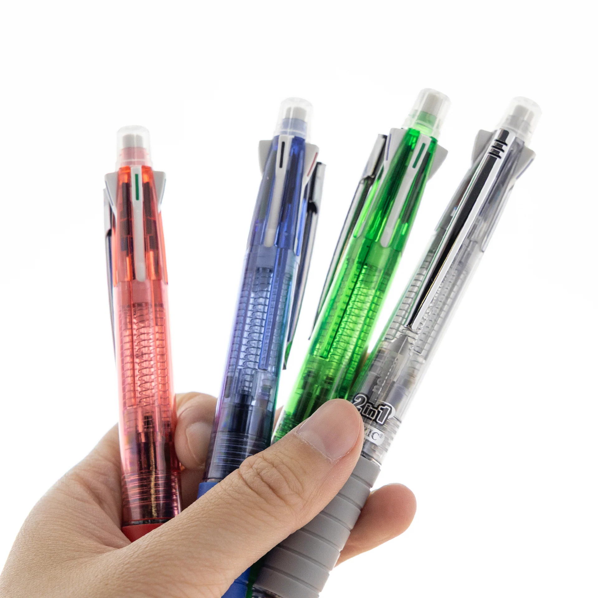A hand holding 3 pens