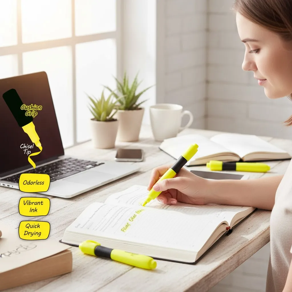 [807800]  Highlighter Fluorescent Yellow w- Cushion Grip (3-Pack) (Product Staging) (2).webp