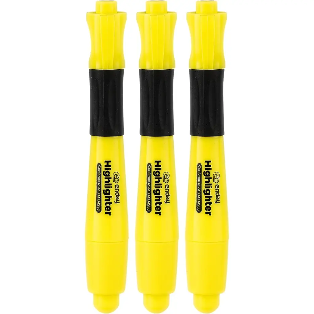 Yellow Desk Style Fluorescent Highlighters with Cushion Grip