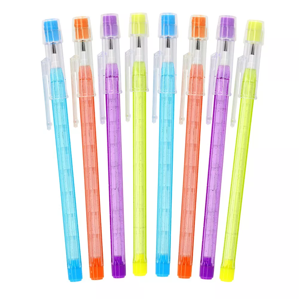 Enday Stackable Pencils for Kids Cool Pencil with Matching Erasers Multicolor Pack of 8