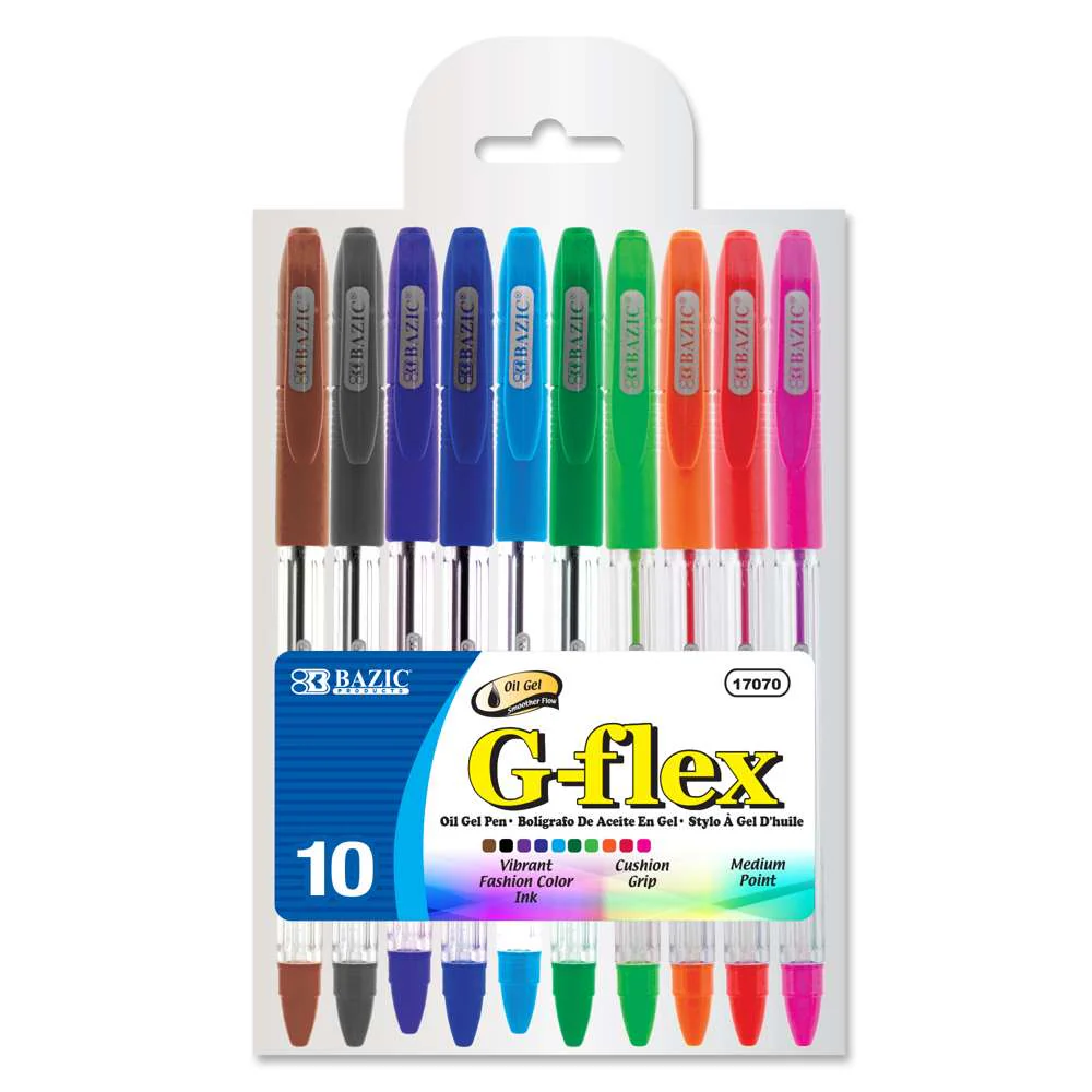 10 Color G Flex Oil Gel Ink Pen with Cushion Grip