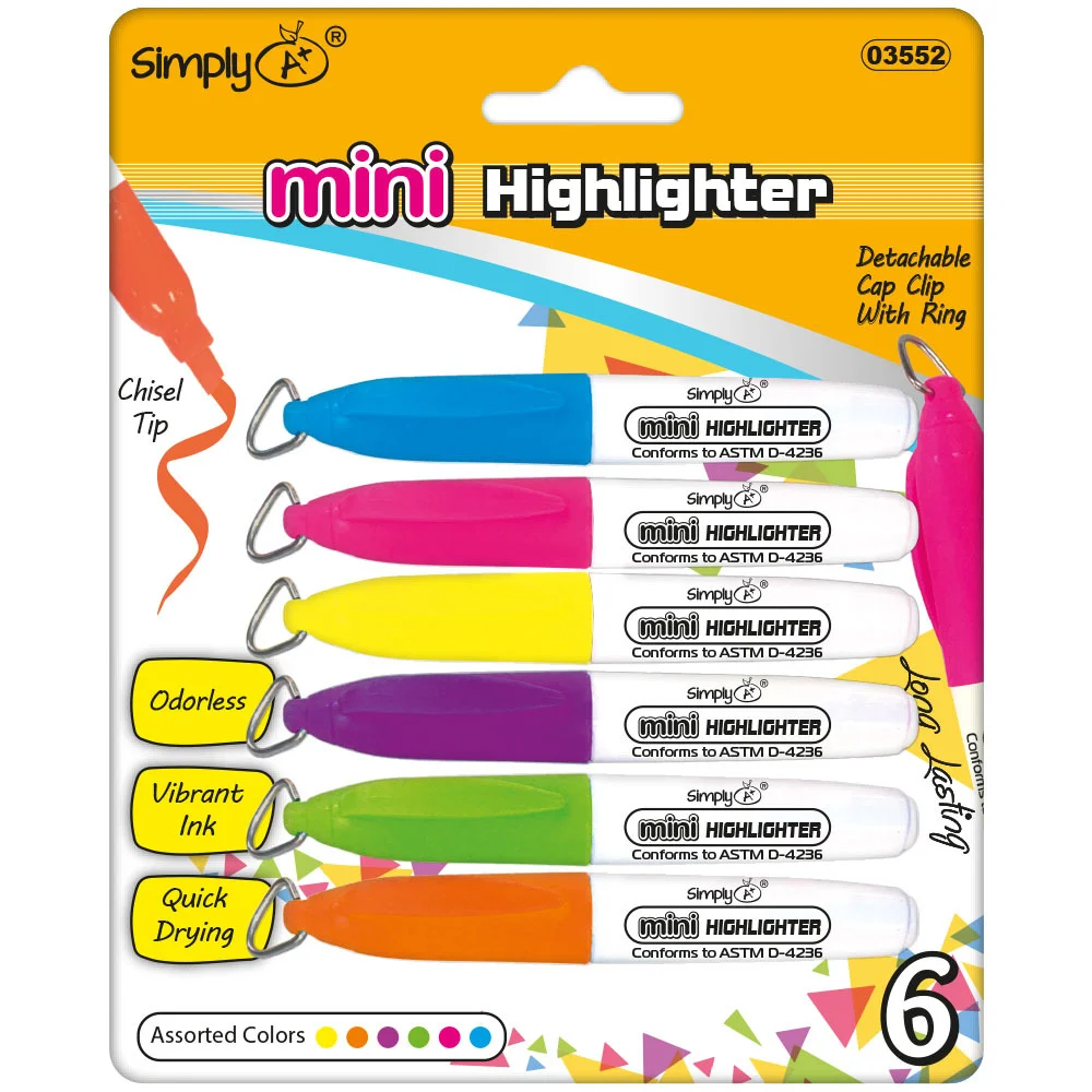 [807313] Highlighter Assorted Colors  Mini Colored Highlighters Chisel Tip  Cap