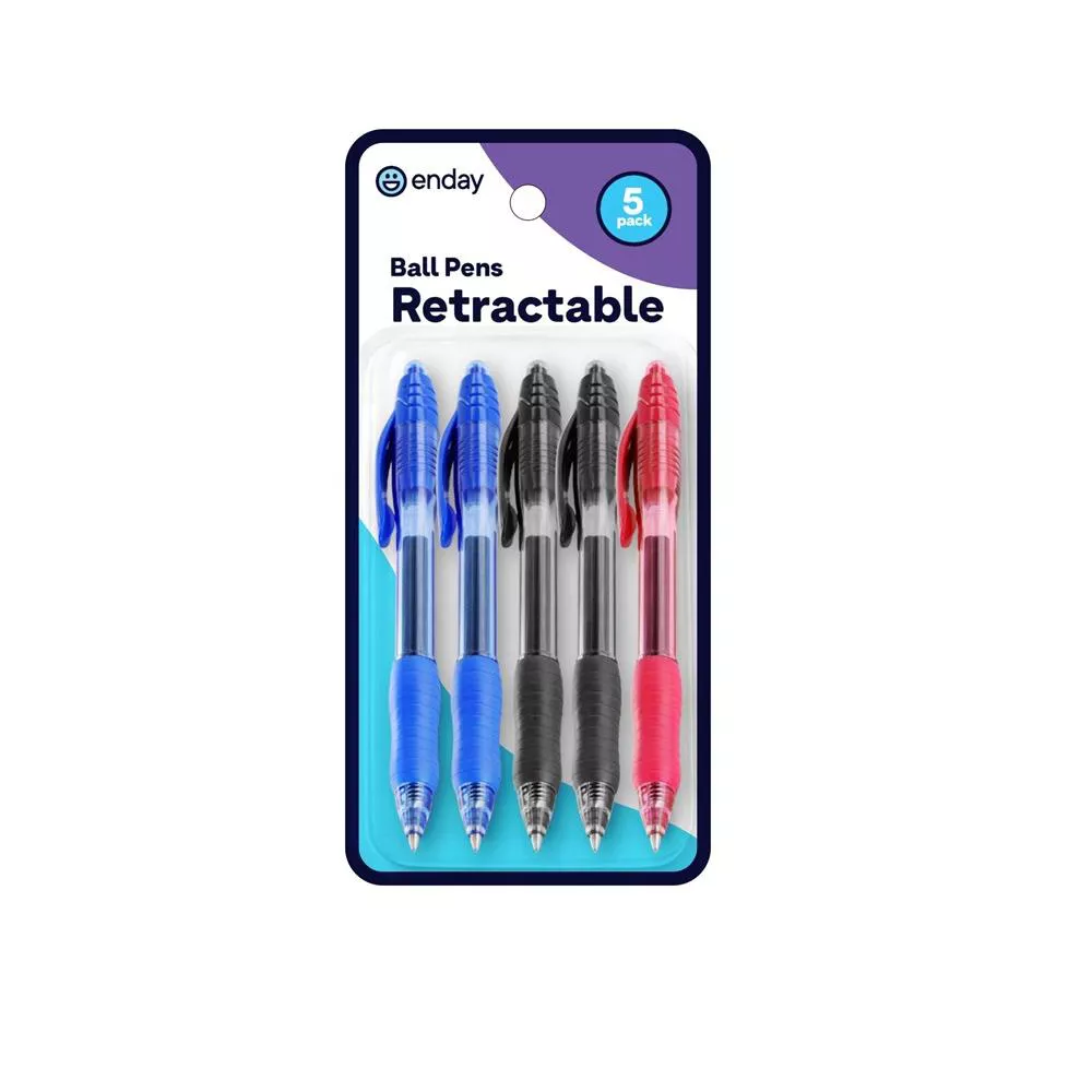Ballpoint 2, Black 2, Blue 1, Red Grip Pen (5Pack)