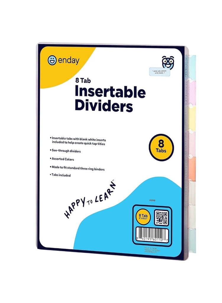 3-Ring Binder Dividers w/ 8-Insertable Color Tabs 