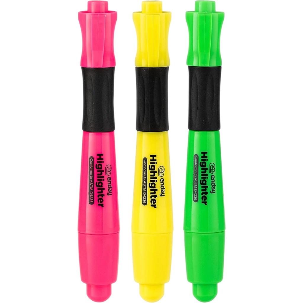 Desk Style Fluorescent Highlighter w/ Cushion Grip (3/Pack)