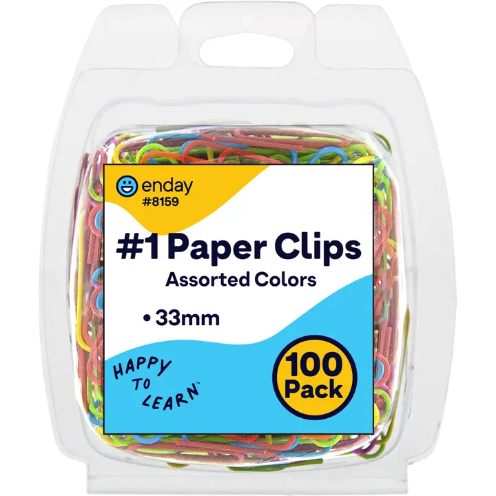 [807319] Colored Paper Clips Assorted (33 mm, 100 Piece)