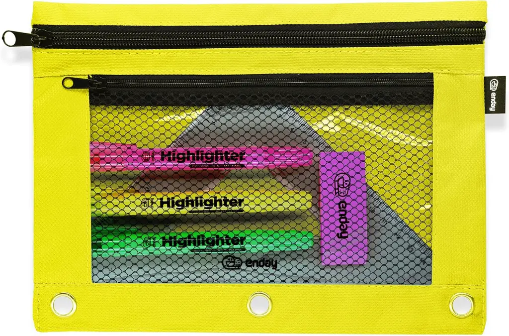 Double Zipper 3-Ring Pencil Pouch with Mesh Window
