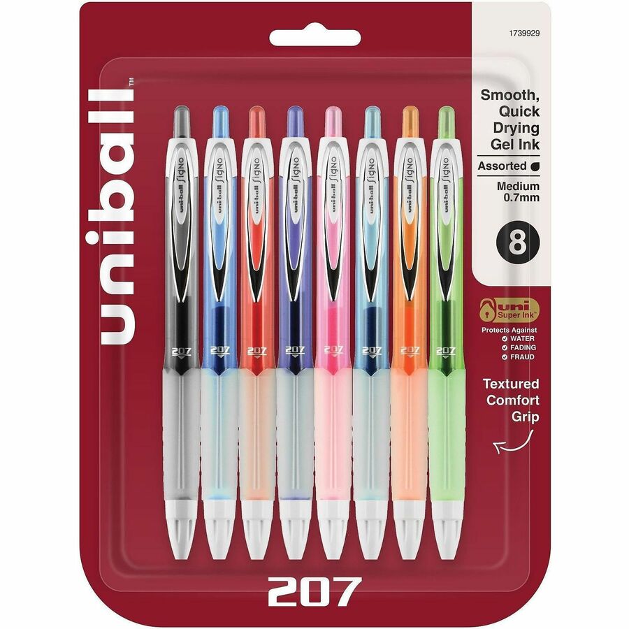 Signo 207 Retractable Gel Pen, Medium 0.7mm, Assorted Ink/Barrel, PK8