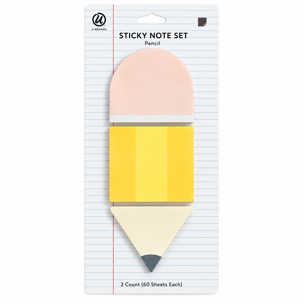 [807332] U Brands Sticky Notes  Set of 3,  60 Sheets Each  Pencil