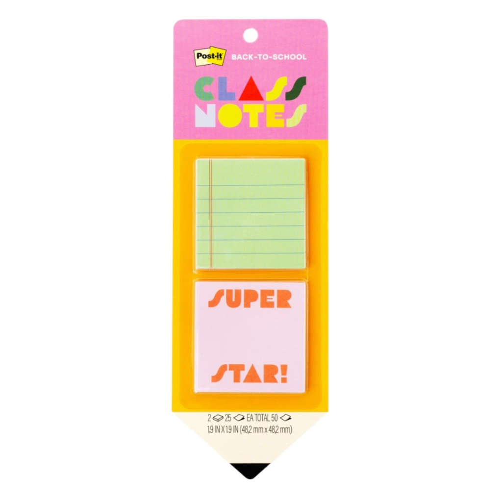 Post-it Class Notes, Bright Multi-Colored, 1.9 in x 1.9 in, 2 Pads 