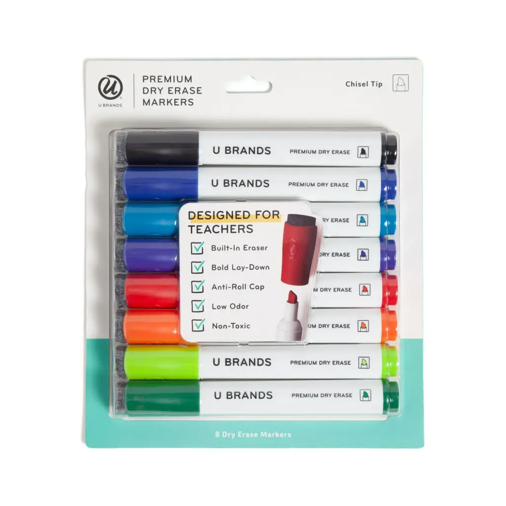 U Brands Dry Erase Markers  Chisel Tip  Multi-Color  8 Count