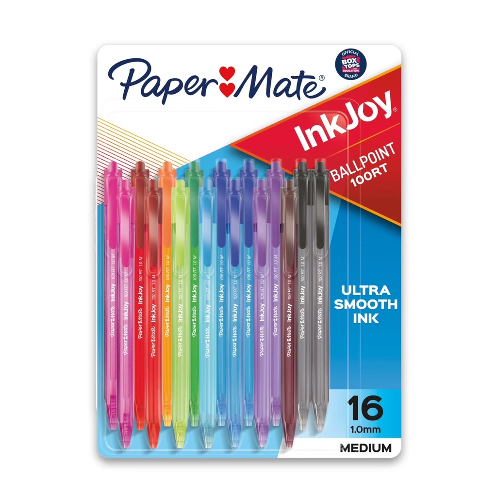 Paper Mate InkJoy 100 Ballpoint Retractable Pens  1.0 Mm  Assorted Colors  16 Count