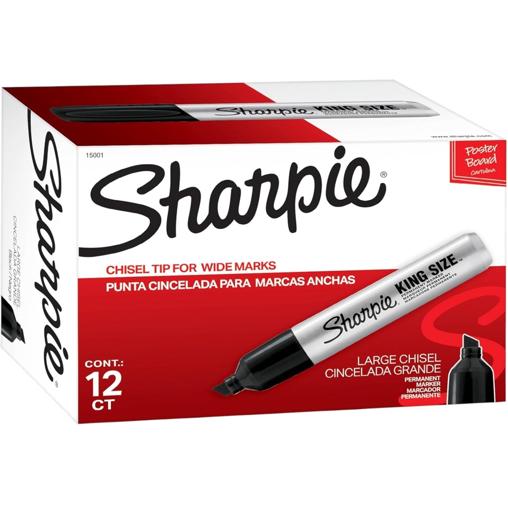 King Size Permanent Marker, Broad Chisel Tip, Black, PK12, 12PK