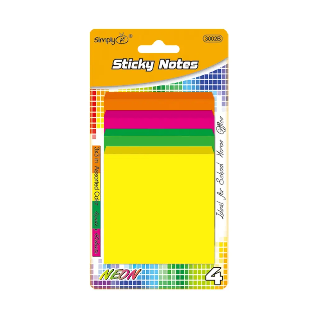 Sticky Notes Assorted Neon 3x3