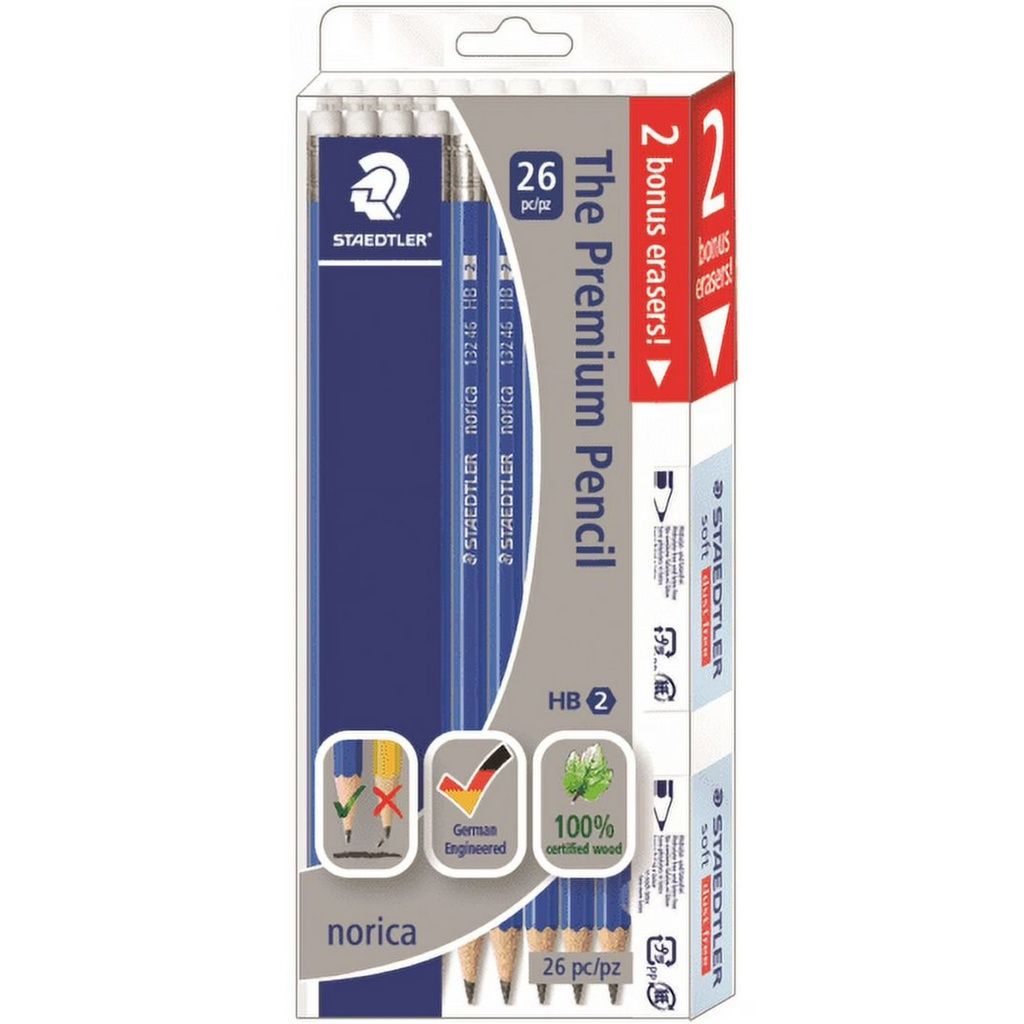 Staedtler HB/#2 Wood Pencils with Eraser  Bonus 24 Pack + 2 Eraser