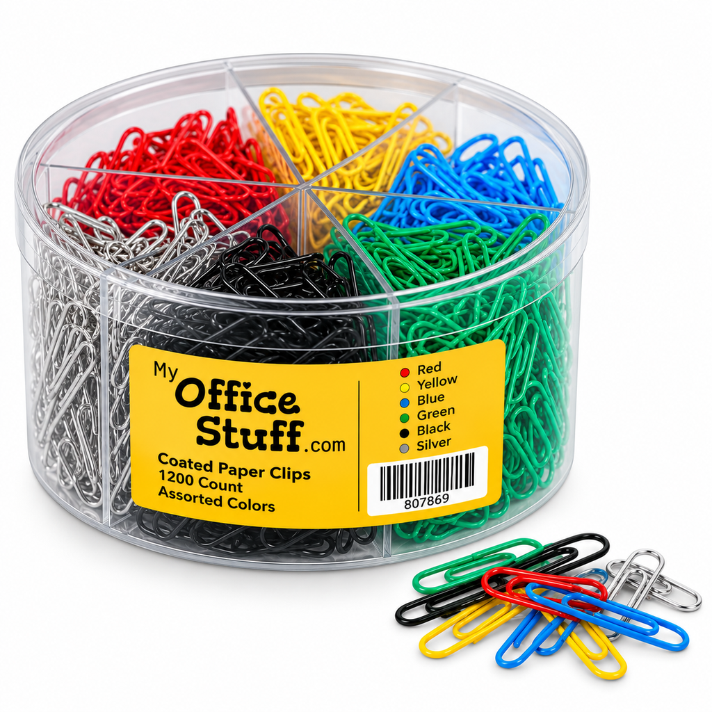 [807869] Plastic-Coated Paper Clips Tub, #3, Assorted Colors, 1,000/Pack