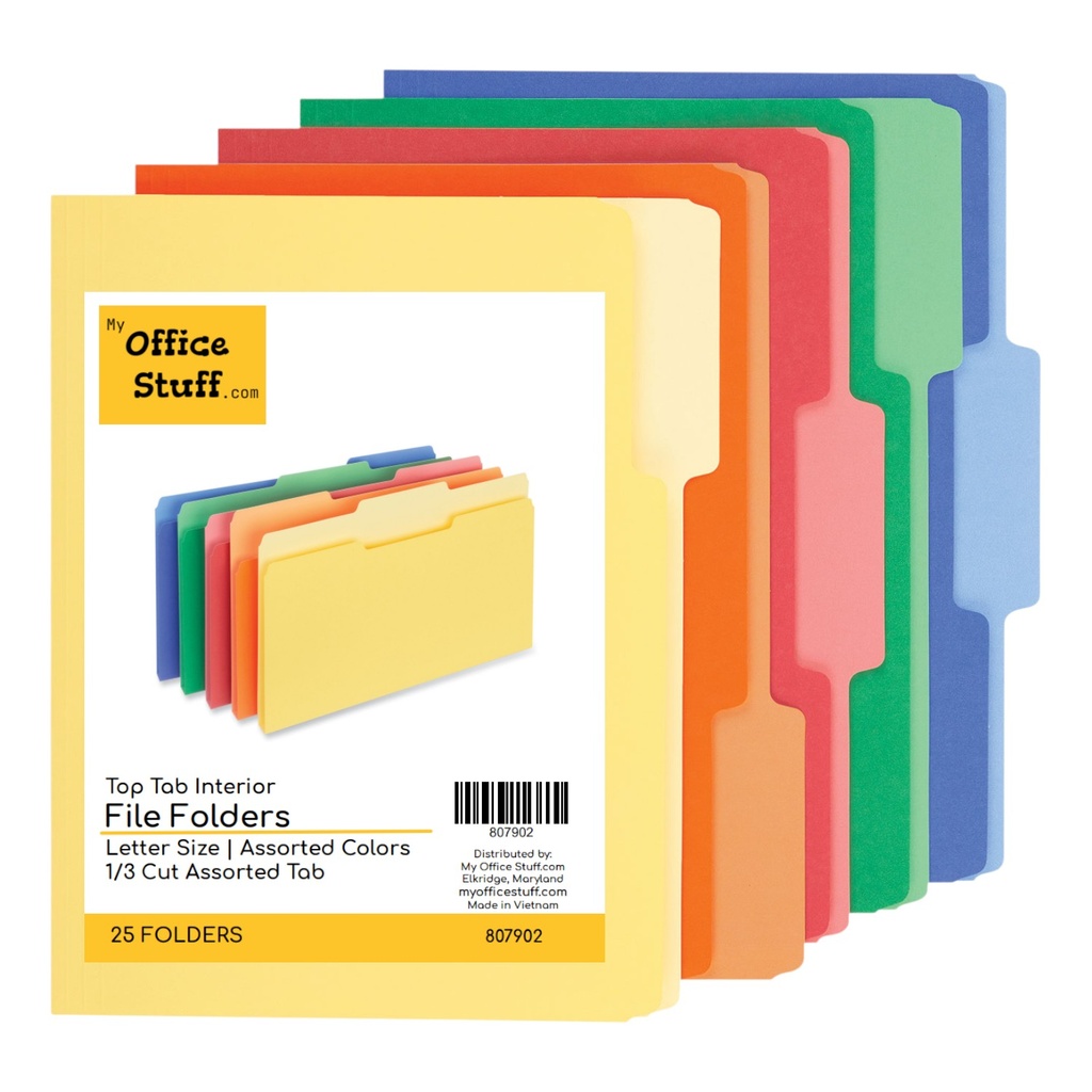 [807902] Interior File Folders, 1/3-Cut Tabs, Letter Size, 11-Pt Stock (Assorted)