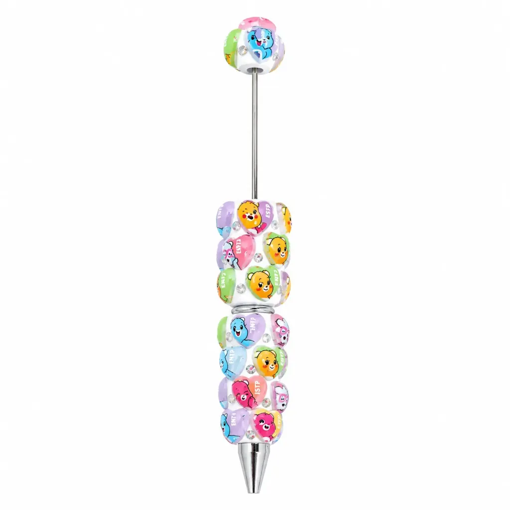 [870470] Happy Bear Beadable Pens (White/Multi Color)