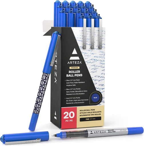 Arteza Roller Ball Pens  Blue Ink  0.7 Mm Bullet Point - 20 Pack