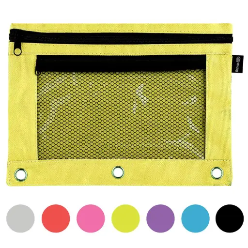 Double Zipper 3-Ring Pencil Pouch with Mesh Window